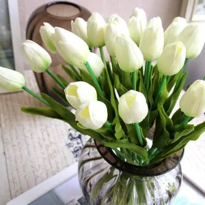 12xReal Touch PU flower Tulip artificial wedding decor Floramatique (White)