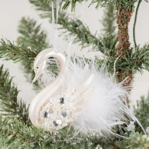 Bulk Simulated Feather Swan with Diamond Christmas Hanging Ornaments Wholesale