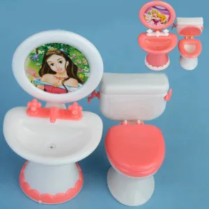 Doll House Dollhouse Furniture Bathroom Set Toilet and Sink Pretend Play Classic Toys Furniture Toys Best Gift for Kids Girl