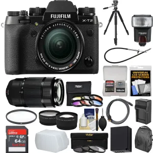 FUJIFILM X-T2 Mirrorless Digital Camera with 18-55mm Lens &amp; Fujifilm 50-230mm f/4.5-6.7 XC OIS II Zoom Lens Deluxe Bundle