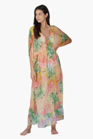 Peach Blush Tropical Print Maxi Dress